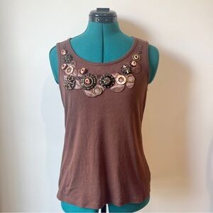 Embellished Brown Women's Tank Top